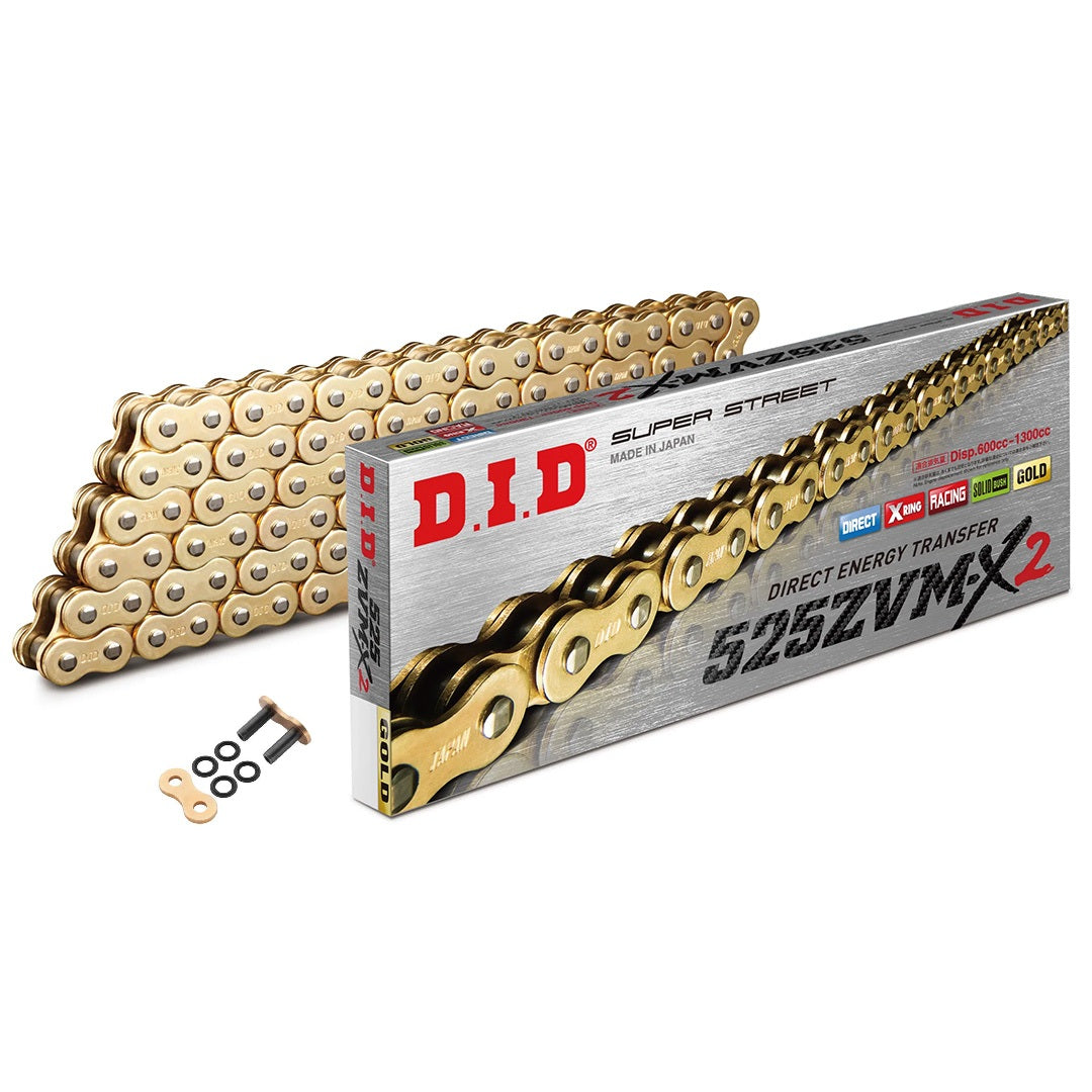 DID 525ZVM-X2 Super Street X-Ring Gold Chain - 525 x 128 Link - Rivet Link