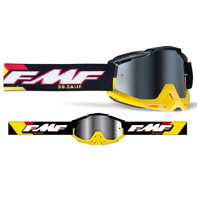 FMF Powerbomb Adult MX Goggles - Speedway Red / Black / Yelllow - Silver Lens