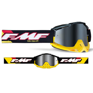 FMF Powerbomb Adult MX Goggles - Speedway Red / Black / Yelllow - Silver Lens