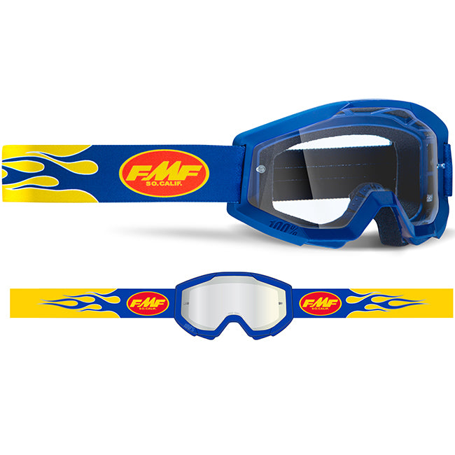 FMF Powercore Adult MX Goggles - Flame Navy - Clear Lens