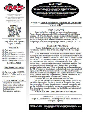 IMS Oversized Fuel Tank - 7.6 Litre - Yamaha YZ250F 19-23 YZ450F 18-22 - Natural