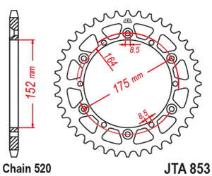 JT Aluminium Racelite Rear Sprocket - JTA853.50 - 520P - 50T - Black