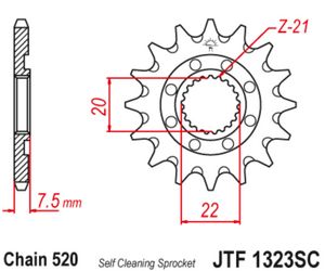 JT Steel Self Cleaning Front Sprocket - JTF1323.13SC - 520P - 13T