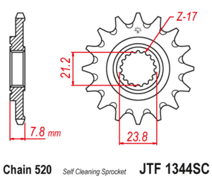 JT Steel Self Cleaning Front Sprocket - JTF1344.13SC - 520P - 13T