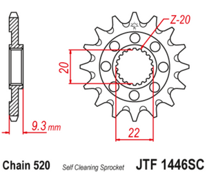 JT Steel Self Cleaning Front Sprocket - JTF1446.13SC - 520P - 13T