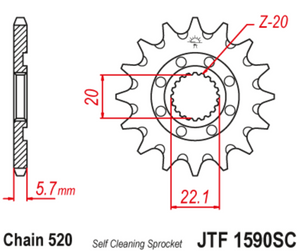 JT Steel Self Cleaning Front Sprocket - JTF1590.13SC - 520P - 13T