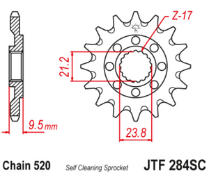 JT Steel Self Cleaning Front Sprocket - JTF284.14SC - 520P - 14T