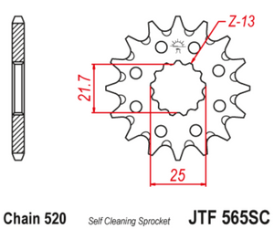 JT Steel Self Cleaning Front Sprocket - JTF565.13SC - 520P - 13T