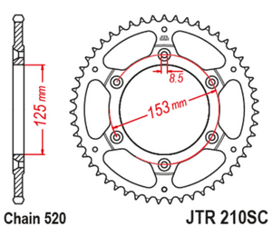 JT Steel Self Cleaning Rear Sprocket - JTR210.48SC - 520P - 48T