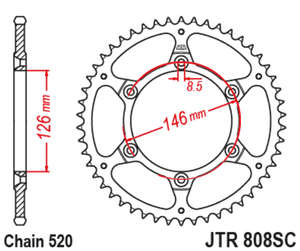 JT Steel Self Cleaning Rear Sprocket - JTR808.47SC - 520P - 47T