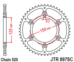 JT Steel Self Cleaning Rear Sprocket - JTR897.49SC - 520P - 49T