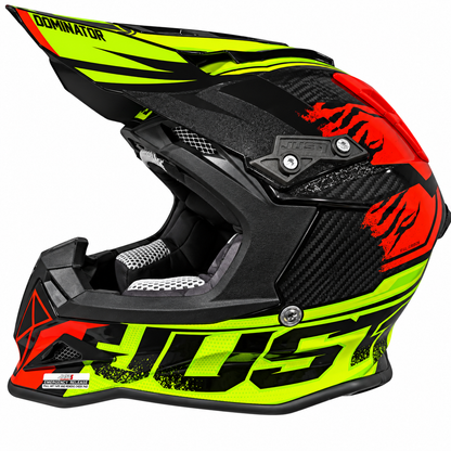 JUST1 J12 Adult MEDIUM Carbon MX Helmet - Dominator Lime Red