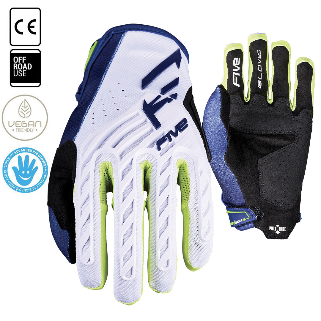 Five MXF3 Evo Youth MX Gloves - Navy / White / Fluro