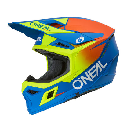 Oneal 3SRS Adult MX Helmet - Solid Blue / Neon Yellow