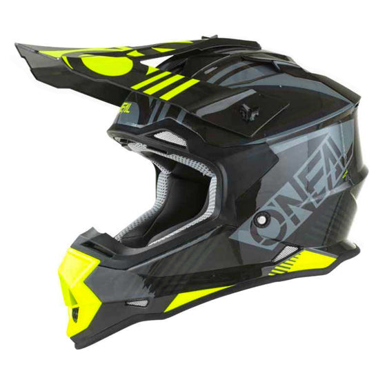 Oneal 2SRS Youth MX Helmet - V22 Rush Grey / Neon Yellow