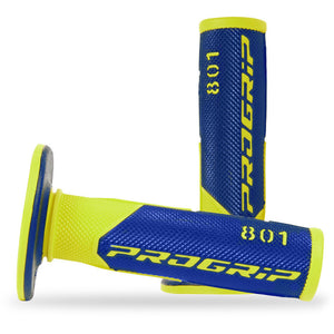 Progrip 801 Double Density 1/2 Waffle MX Grips - Blue / Fluro Yellow