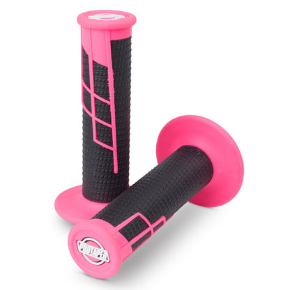 Pro Taper Lock On Grips - 1/2 Waffle - Neon Pink / Black