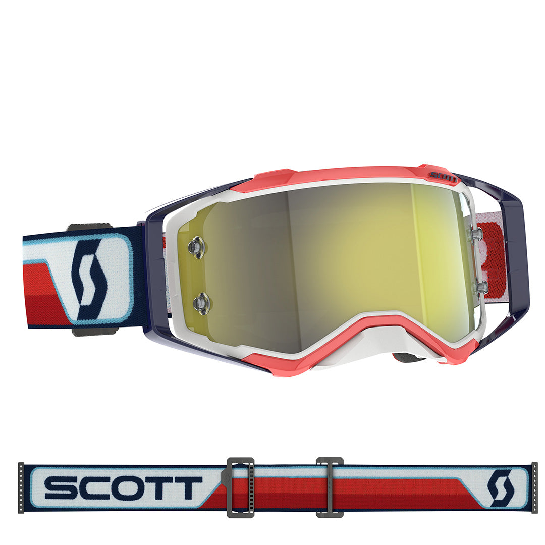 Scott Prospect Adult MX Goggles - Red White - Yellow Chrome Works Lens