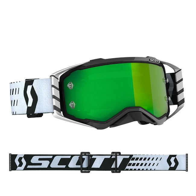 Scott Prospect Adult MX Goggles - Black White - Green Chrome Works Lens