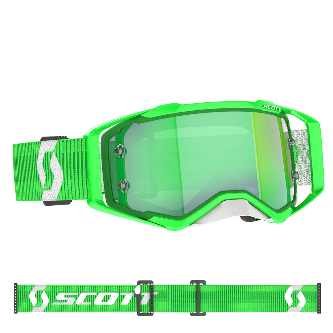 Scott Prospect Adult MX Goggles - Green White - Green Chrome Works Lens