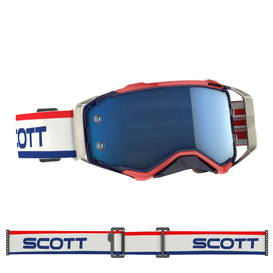 Scott Prospect Adult MX Goggles - Retro White Blue - Blue Chrome Works Lens