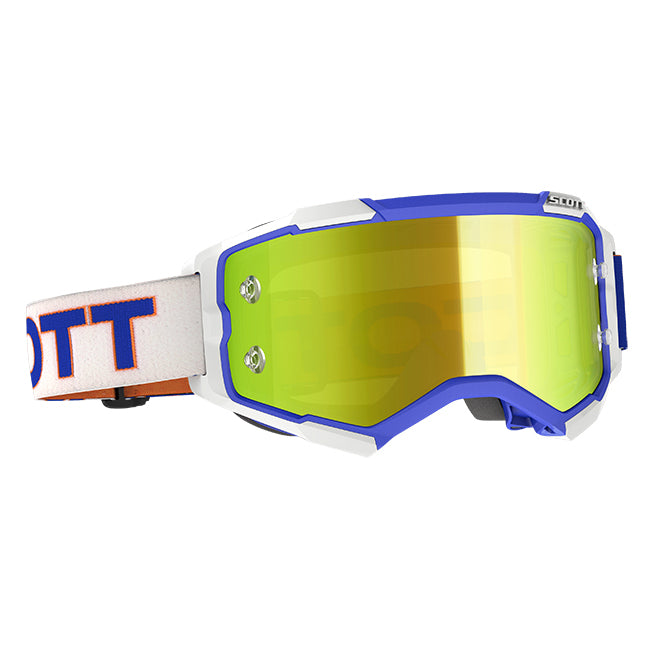 Scott Fury Adult MX Goggles - White Blue - Yellow Chrome Works Lens