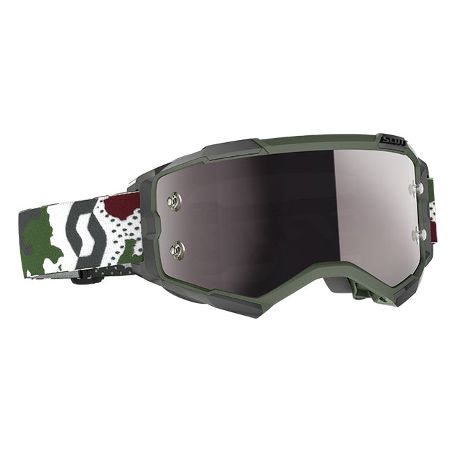 Scott Fury Adult MX Goggles - Dark Green White - Silver Chrome Works Lens