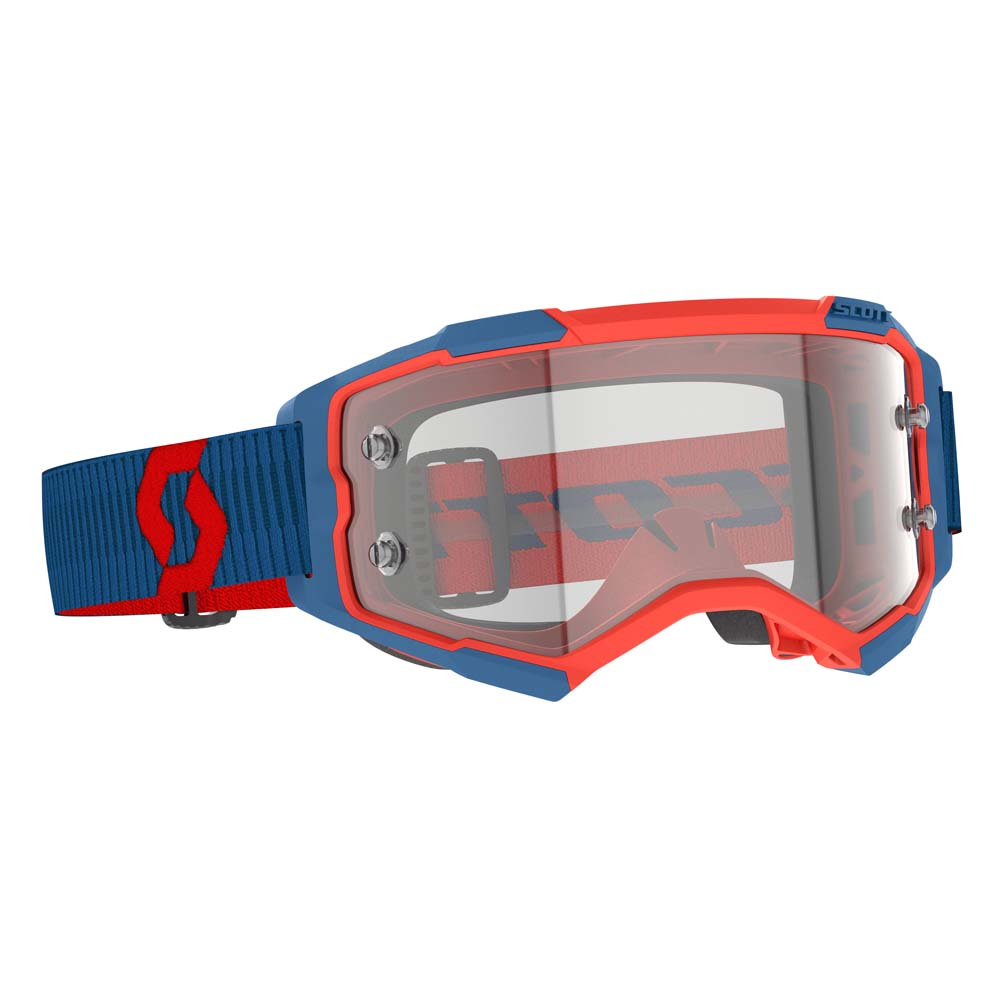 Scott Fury Adult MX Goggles - Dark Blue Neon Red - Clear Works Lens