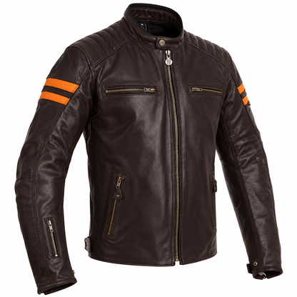 Segura Retro Leather Jacket - Brown Orange