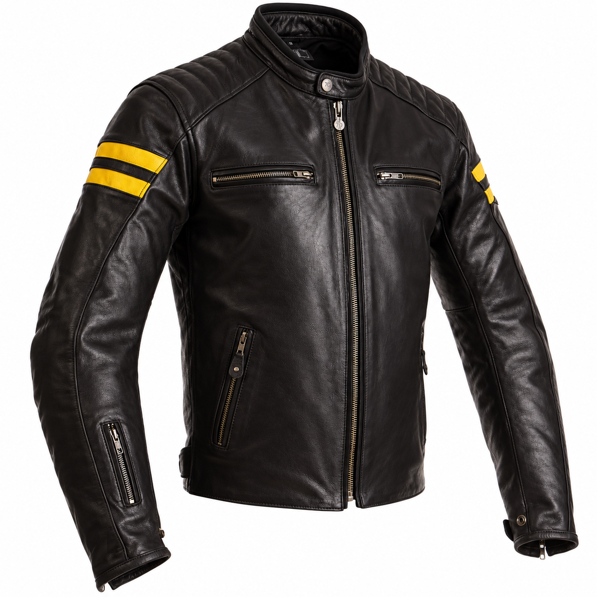 Segura XL Retro Leather Jacket - Black Yellow