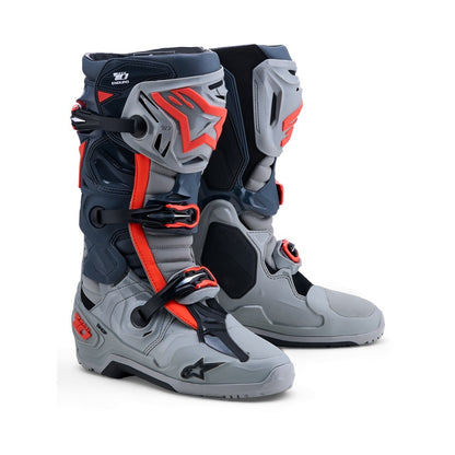Alpinestars Tech-10 Enduro Adult Boots - Mid Gray / Dark Gray / Red Fluoro