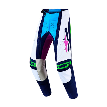 Alpinestars Techstar Adult MX Pants - Maven White / Blithe Blue / Green Fluoro