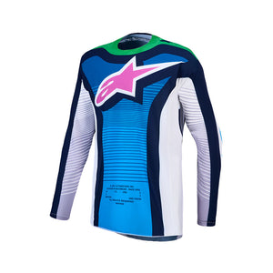 Alpinestars Techstar Adult MX Jersey - Maven White / Blithe Blue / Green Fluoro