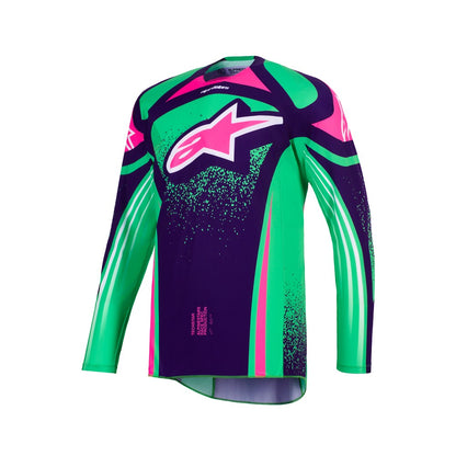 Alpinestars Techstar Adult MX Jersey - Nomur Deep Purple / Green / Pink Fluoro