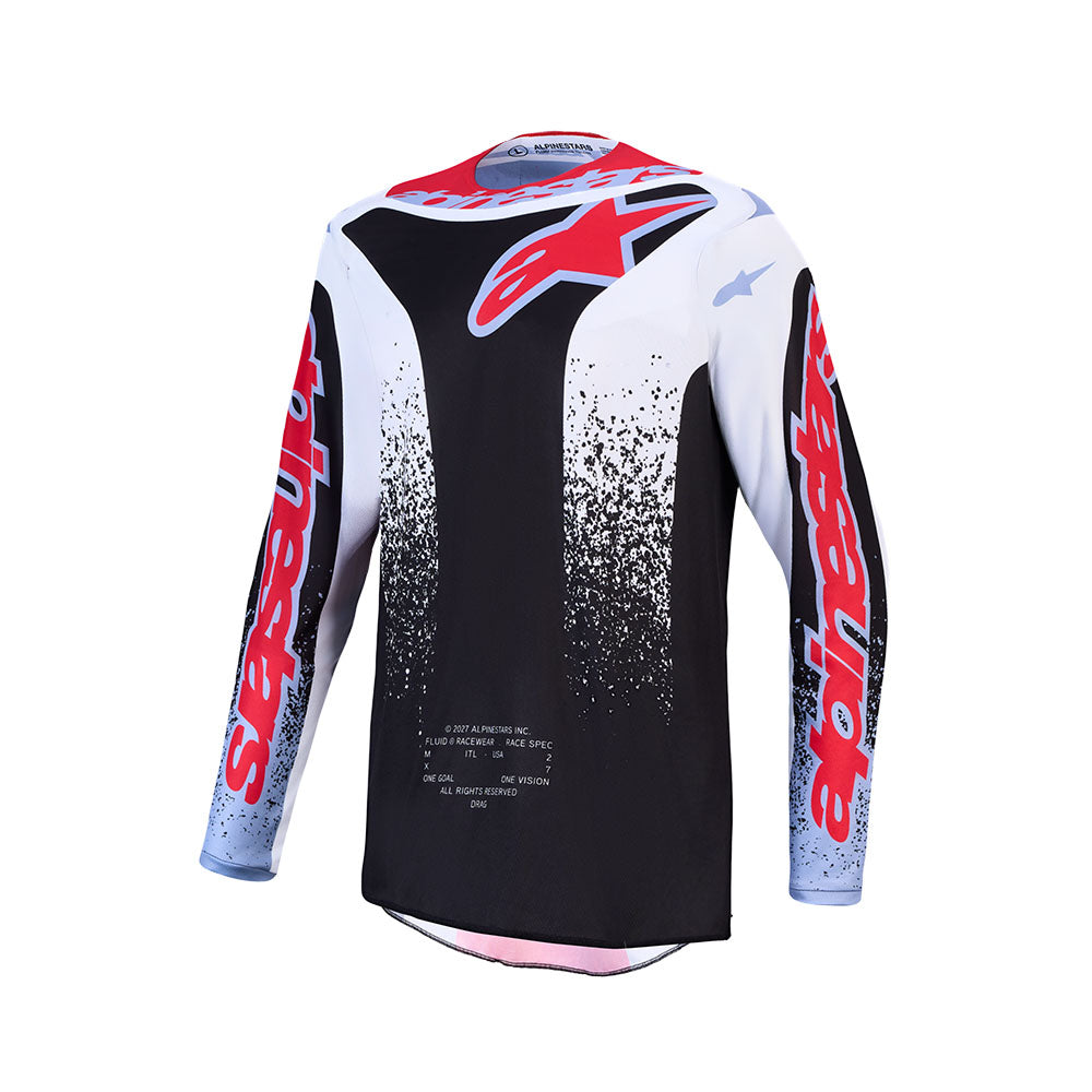 Alpinestars Fluid Adult MX Jersey - Drag Black / White / Light Blue / Red Fluoro