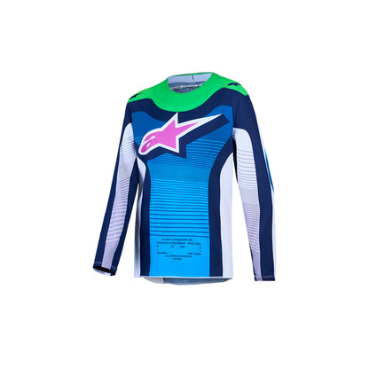 Alpinestars Youth Supertech MX Jersey - Maven White / Blithe Blue / Green Fluoro