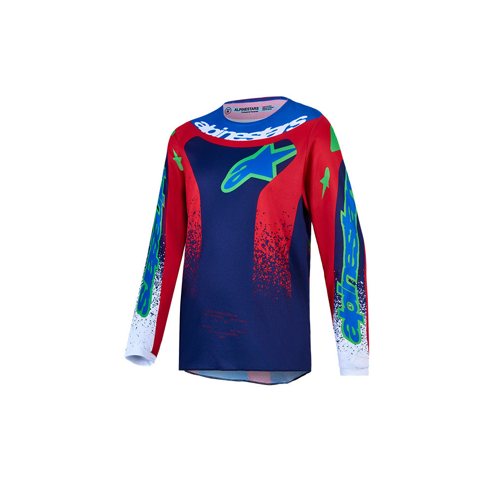 Alpinestars Youth Fluid MX Jersey - Drag Blue / Navy / Fire Red / White