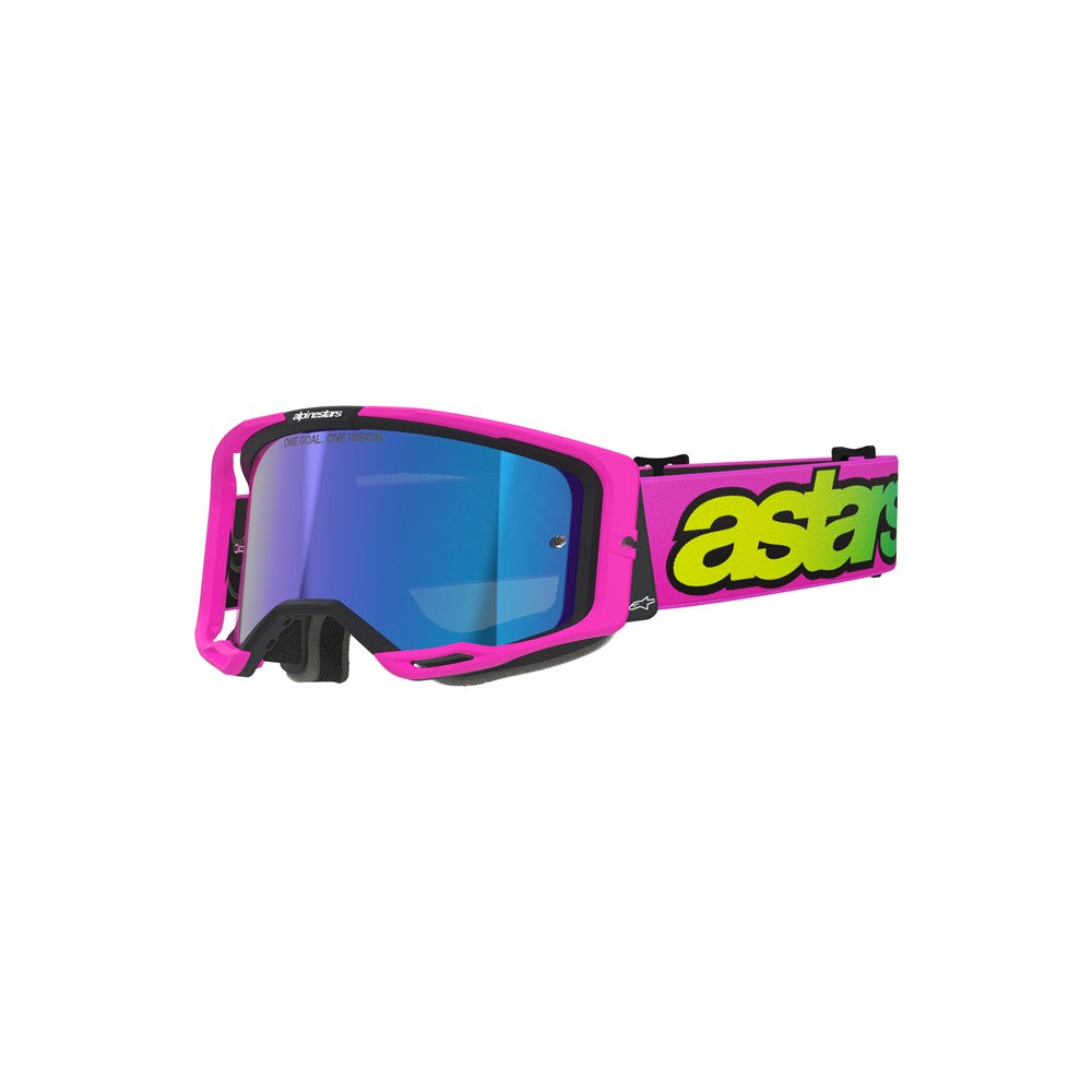 Alpinestars Vision 8 Adult MX Goggles - Vista Pink Fluoro / Yellow Fluoro - Mirror Blue Lens