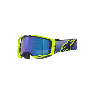 Alpinestars Vision 8 Adult MX Goggles - Corp Purple / Yellow Fluoro - Mirror Blue Lens