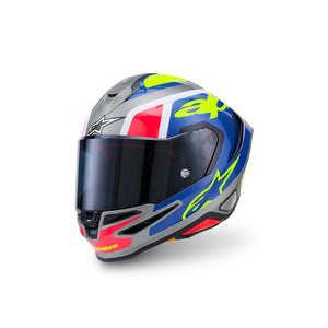 Alpinestars S-R7 Helmet - Lumen Silver / Blue / Pink / Yellow Fluoro