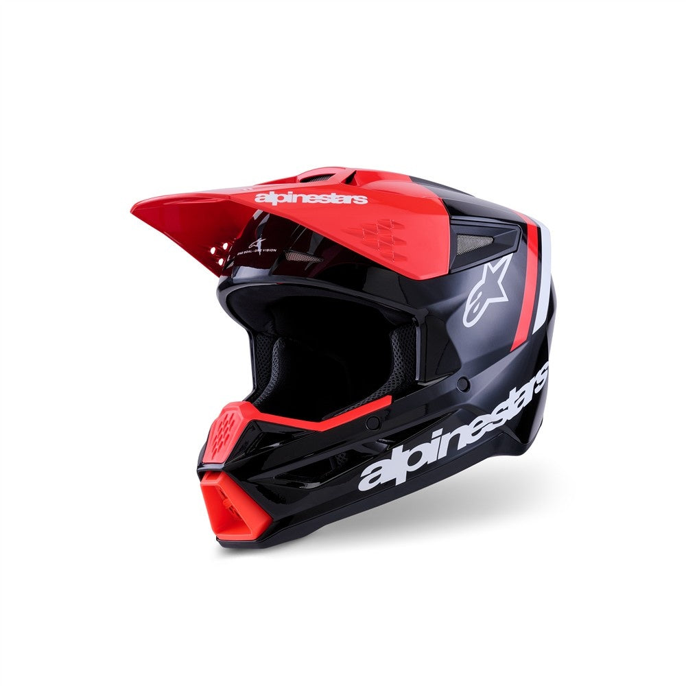 Alpinestars S-M3 Adult MX Helmet - Radium Black / Red Fluoro / White Gloss