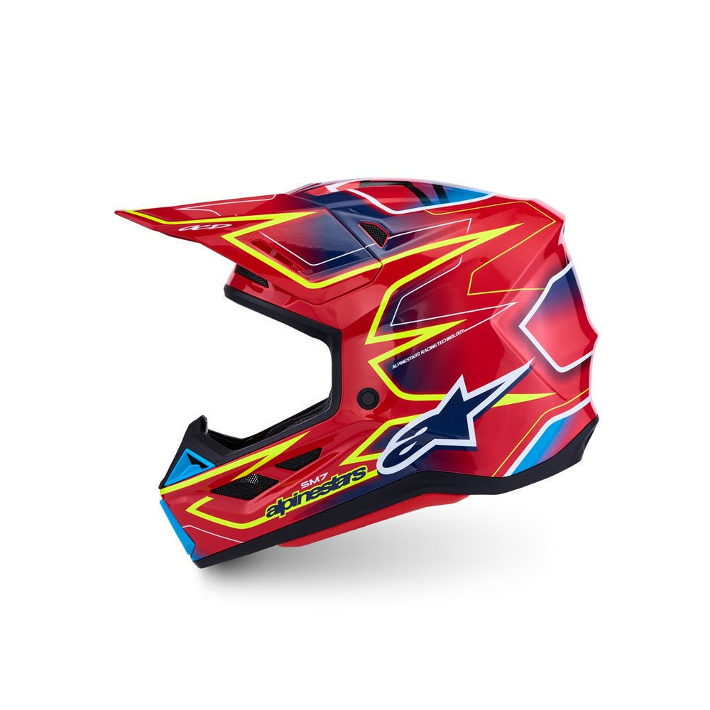 Alpinestars S-M7 Adult MX Helmet - Cast Red / Yellow Fluoro / Blue Gloss