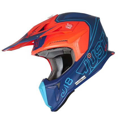 Just1 J18 Adult MIPS MX Helmet - Vertigo Matt Blue White Orange