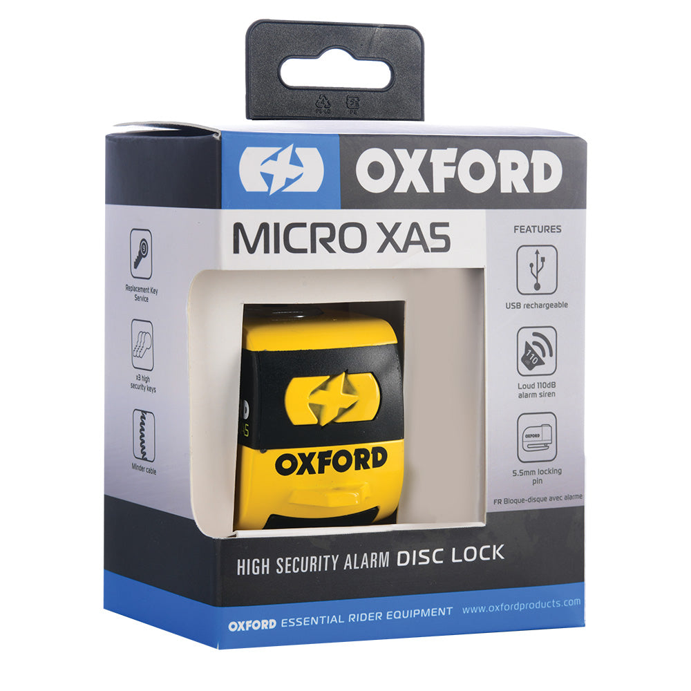 Oxford Micro XA5 Alarm Disc Lock - Yellow/Black