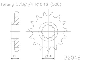 SPROCKET FRONT MOTO MASTER HUSQVARNA CR250 00-05 WR250 00-13 TC250 TXC250 04-08 TE250 02-09