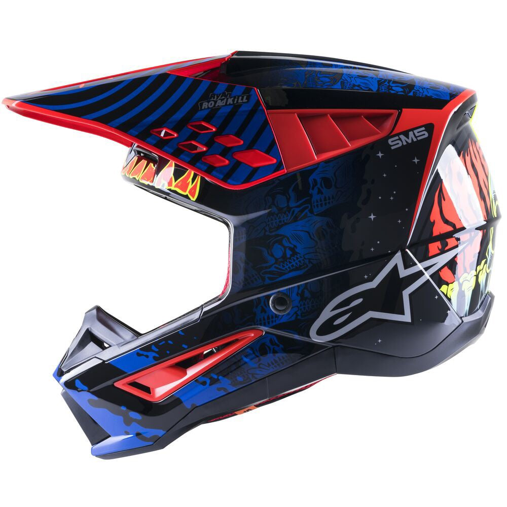 Alpinestars S-M5 Solar Flare Adult MX Helmet - Black/Blue/Red Fluoro