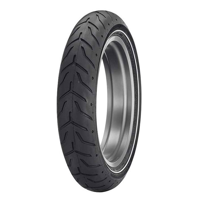 Dunlop 130/80-17 D408 Front Tyre - 65H Bias TL - Harley Davidson Branded - Narrow White Wall