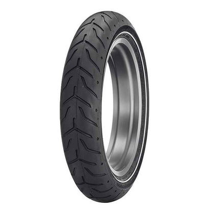 Dunlop 130/80-17 D408 Front Tyre - 65H Bias TL - Harley Davidson Branded - Narrow White Wall