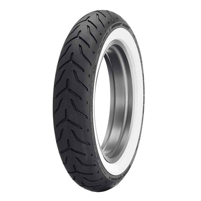 Dunlop 130/90-16 D408 Front Tyre - 67H Bias TL - Harley Davidson Branded - White Wall