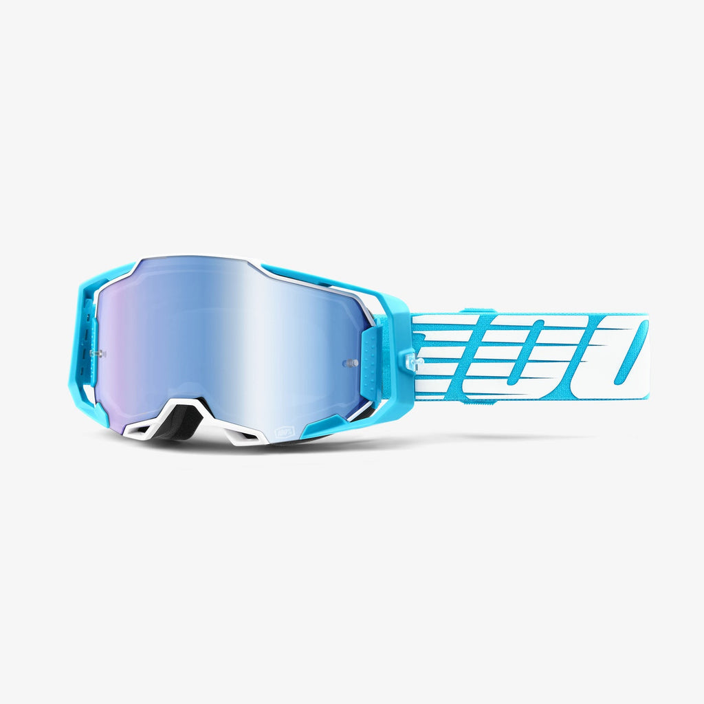 100% Armega Moto Goggle Oversized Logo Sky - Mirror Blue Lens